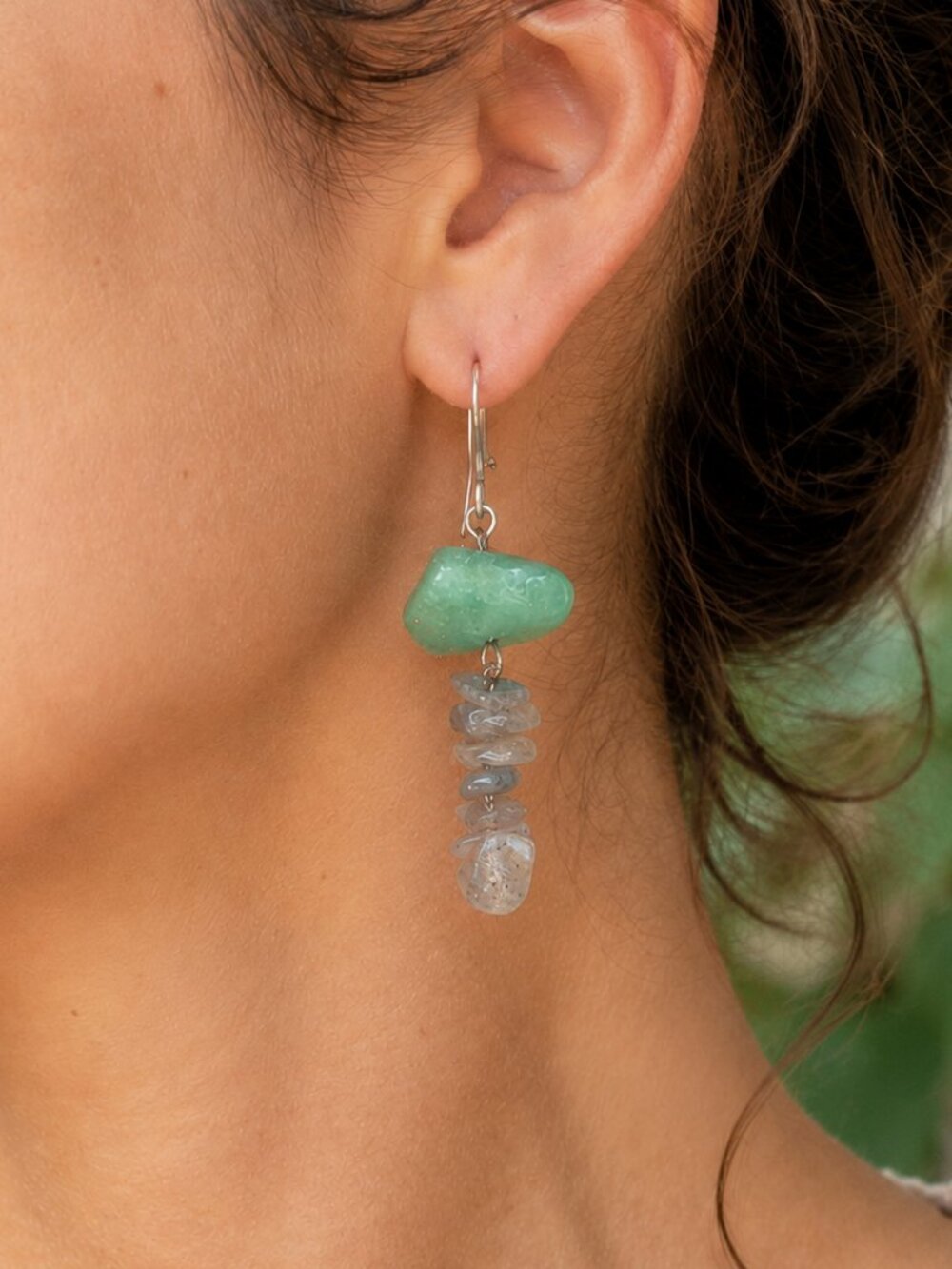 arthy Boho Green Aventurine & Labradorite Earrings – Stainless Steel Dangle
